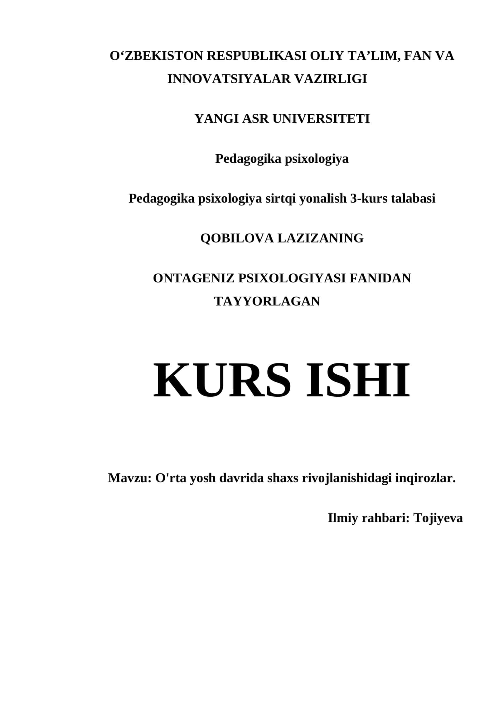 O'rta yosh davrida shaxs rivojlanishidagi inqirozlar 1