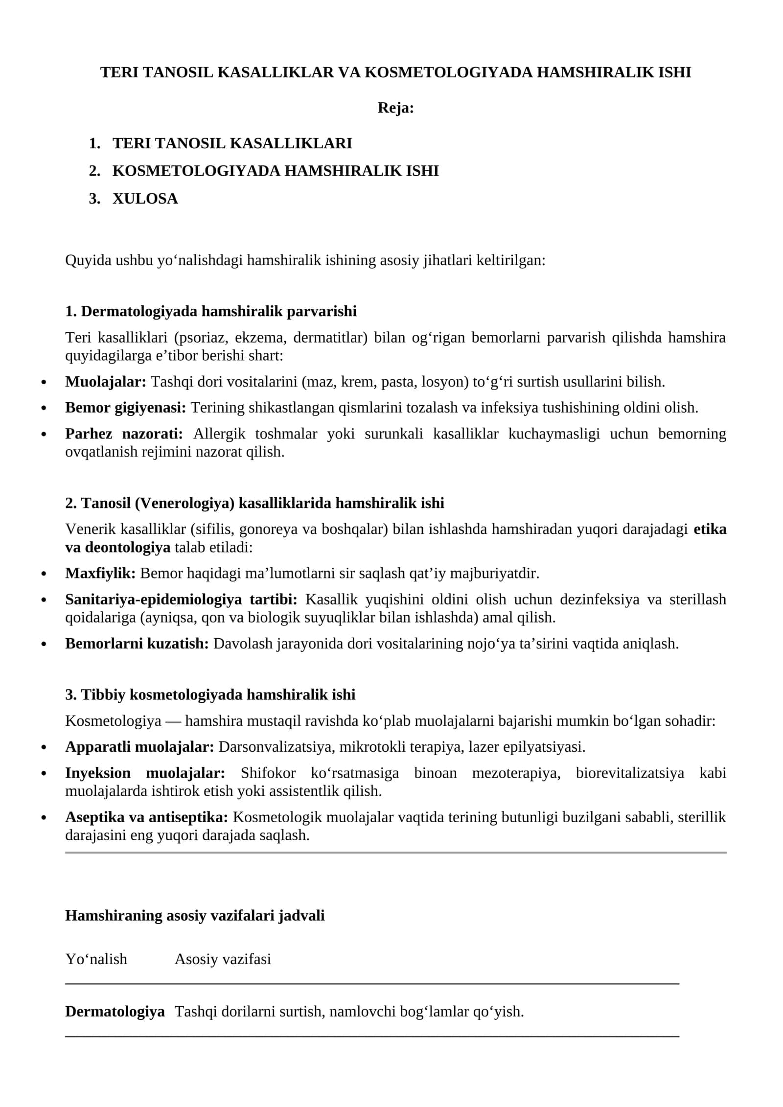 TERI TANOSIL KASALLIKLAR VA KOSMETOLOGIYADA HAMSHIRALIK ISHI 1