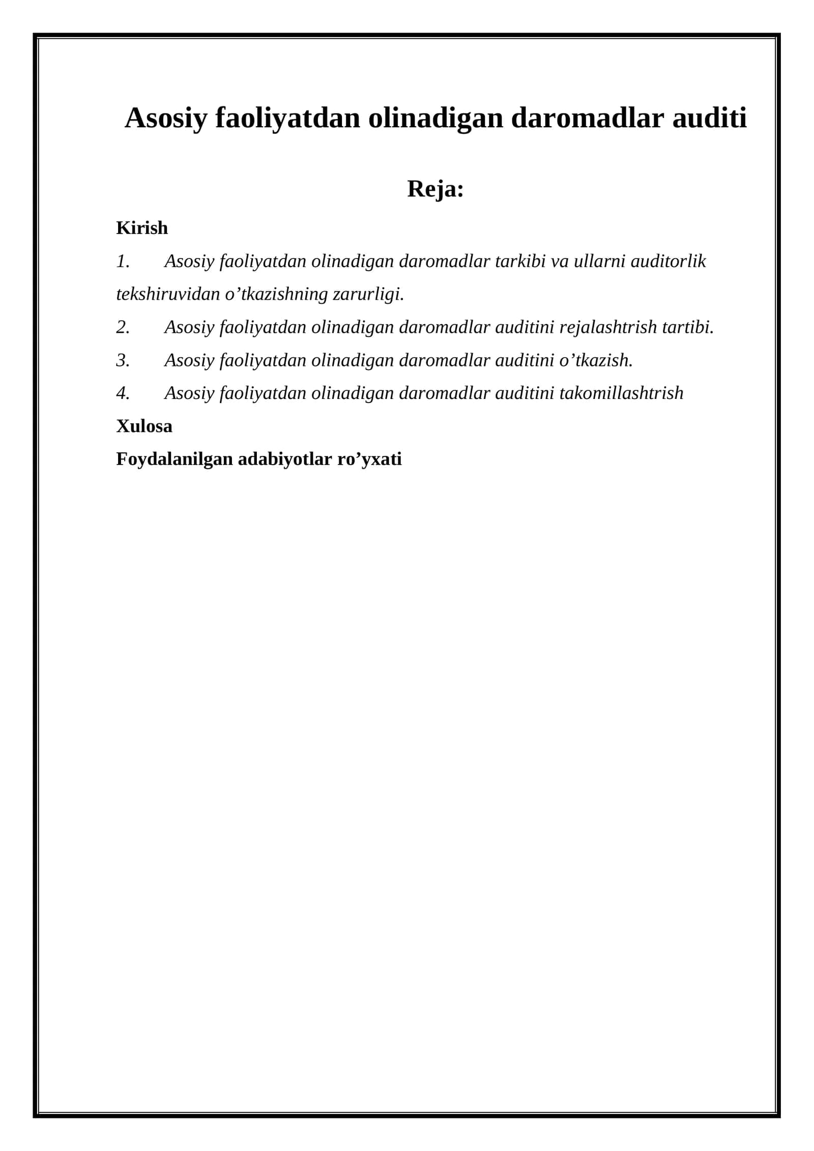 Asosiy faoliyatdan olinadigan daromadlar auditi 1