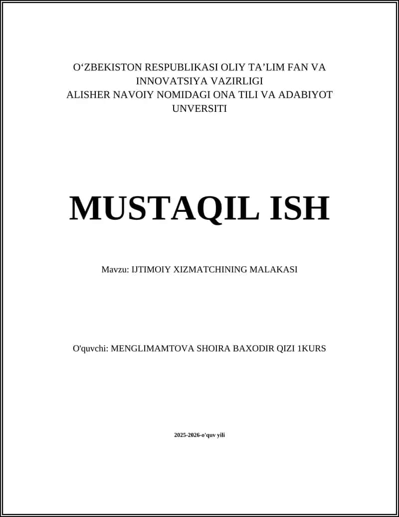 IJTIMOIY XIZMATCHINING MALAKASI 1