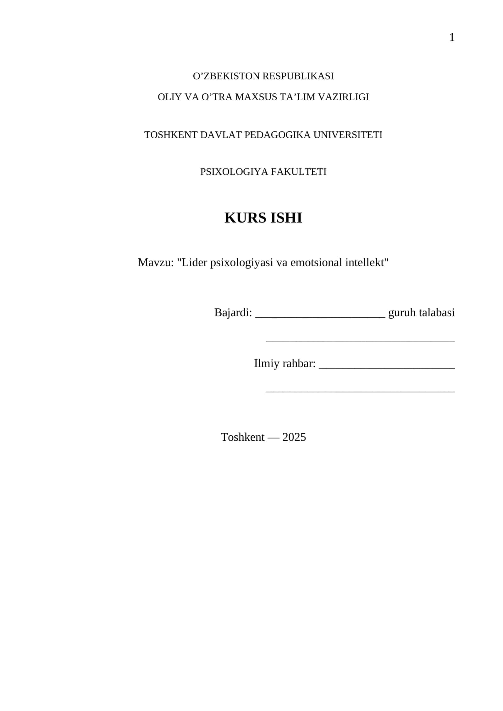 Lider psixologiyasi va emotsional intellekt 1