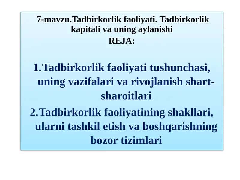 Tadbirkorlik faoliyati 1