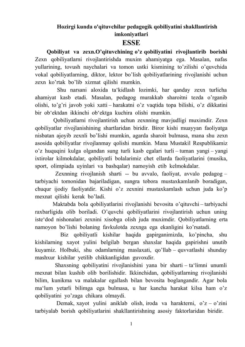 Pedagogik qobiliyatini shakllantirish imkoniyatlari 1