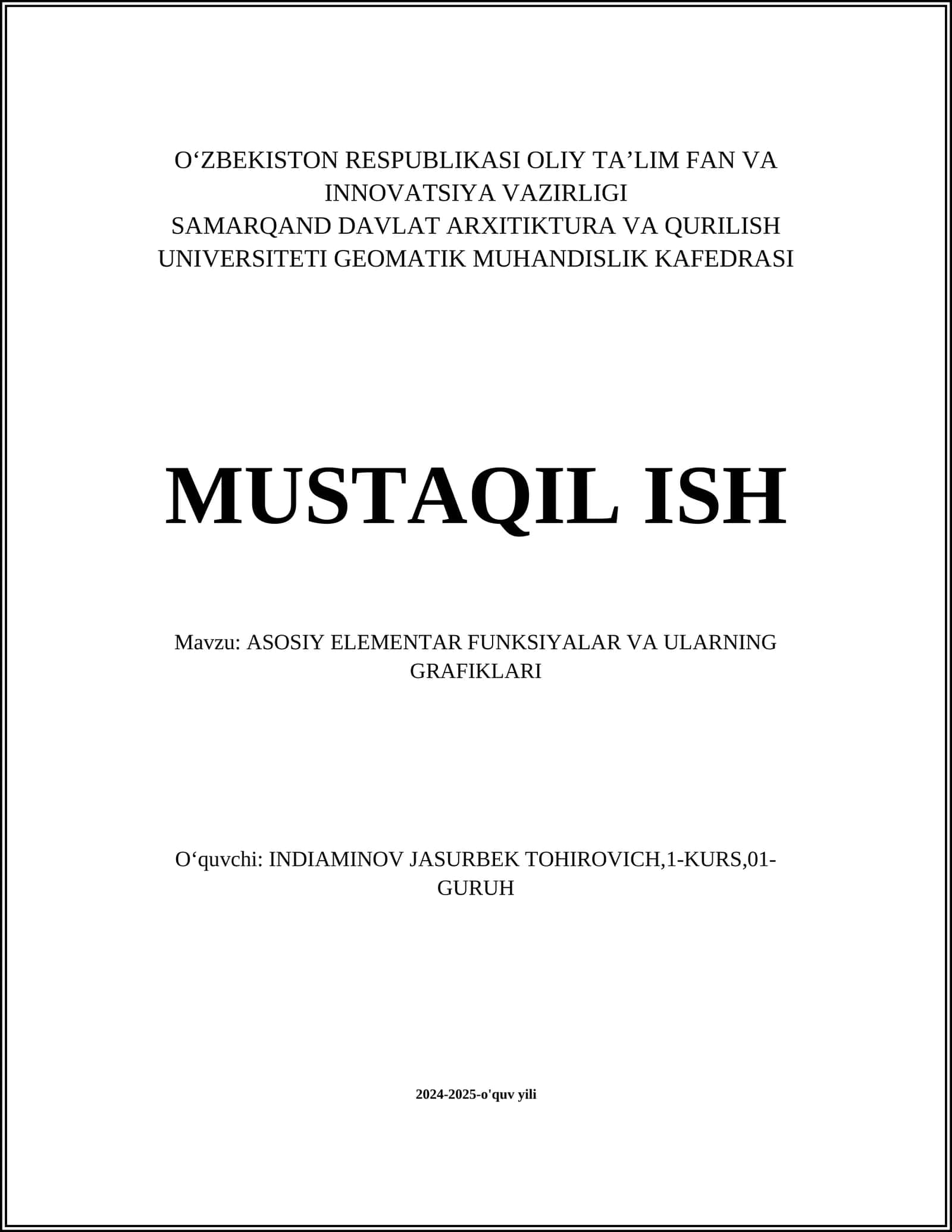 ASOSIY ELEMENTAR FUNKSIYALAR VA ULARNING GRAFIKLARI 1