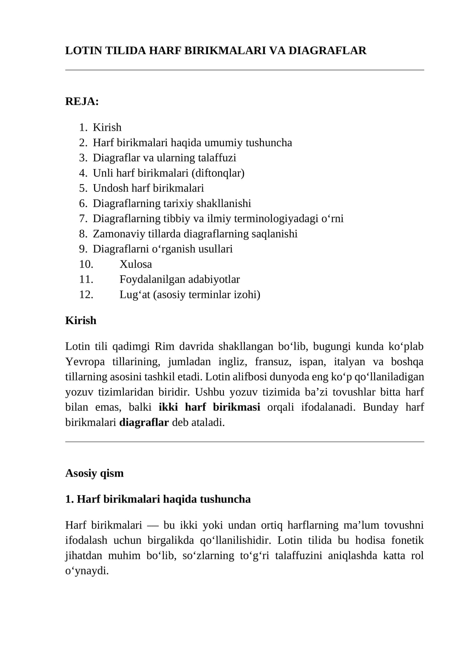 Harf Birikmalari va Diagraflar 1