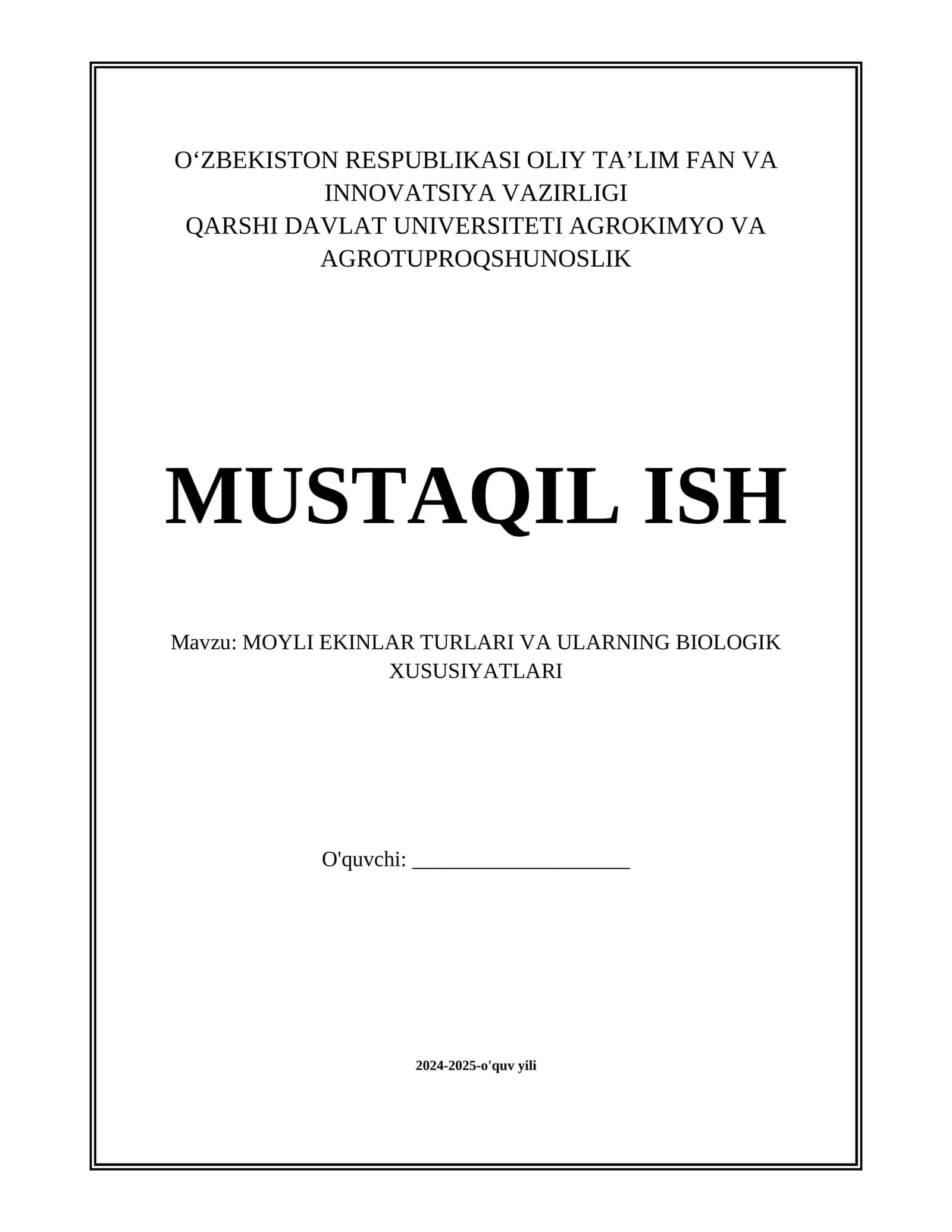 MOYLI EKINLAR TURLARI VA ULARNING BIOLOGIK XUSUSIYATLARI 1