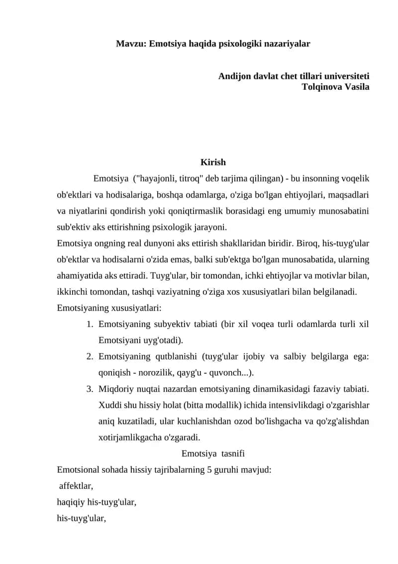 Emotsiya haqida psixologiki nazariyalar 1