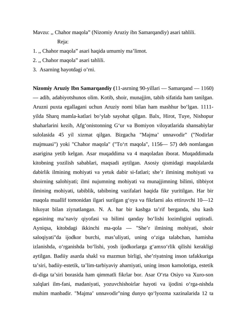 Chahor maqola (Nizomiy Aruziy ibn Samarqandiy) 1