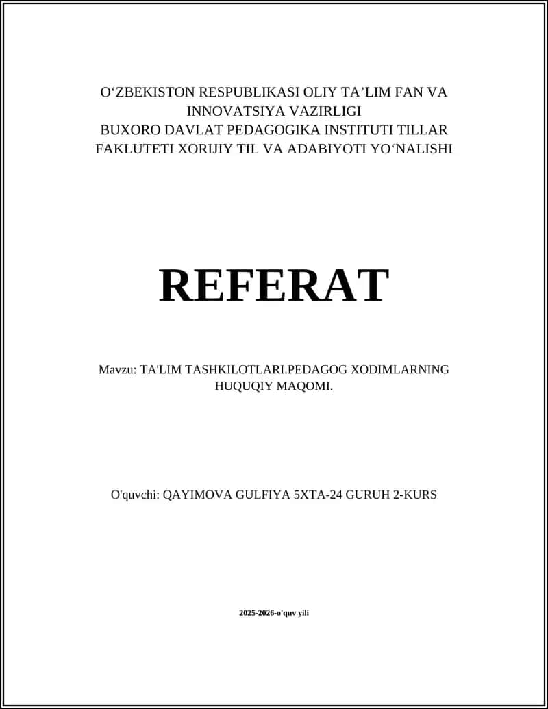 PEDAGOG XODIMLARNING HUQUQIY MAQOMI 1