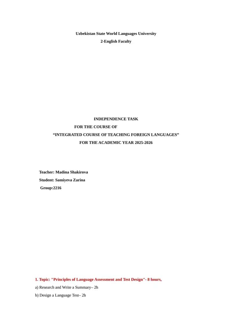Principles of Language Assessment and Test Design 1