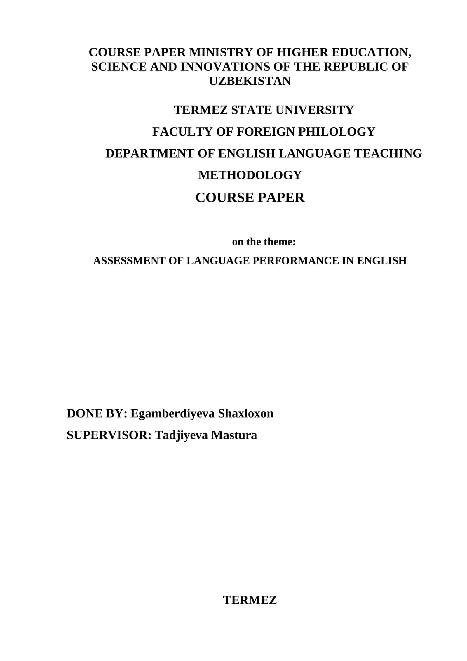 ASSESSMENT OF LANGUAGE PERFORMANCE IN ENGLISH 1