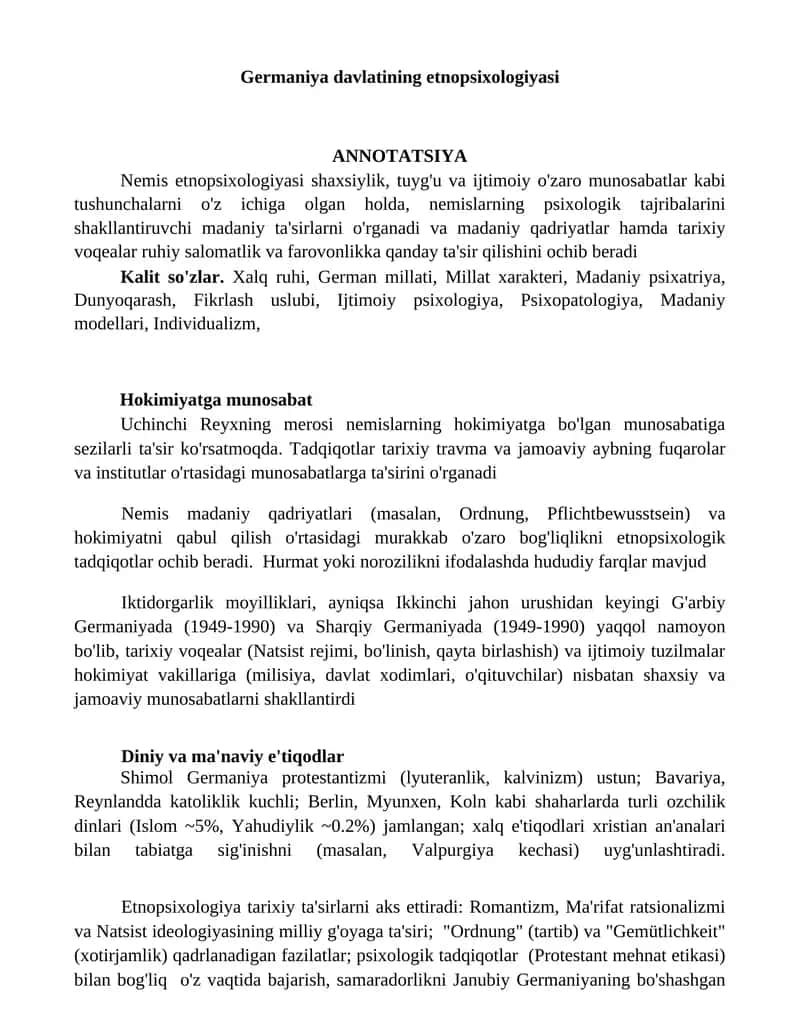 Germaniya davlatining etnopsixologiyasi 1