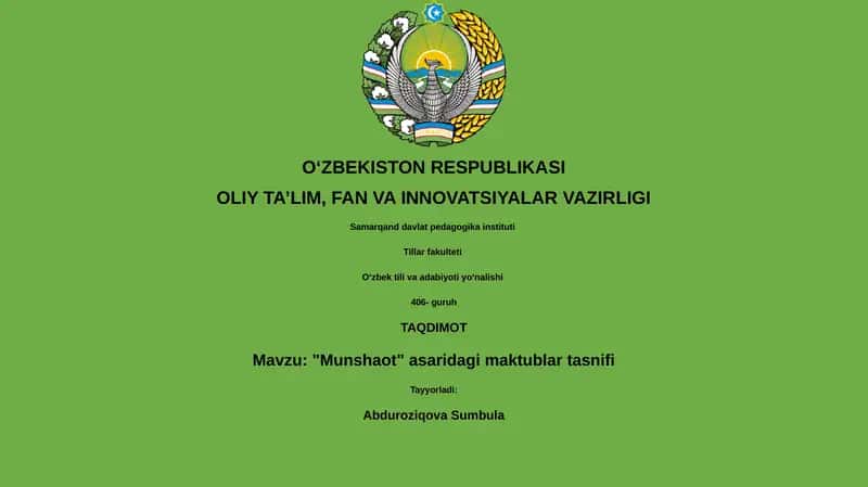"Munshaot" asaridagi maktublar tasnifi 1