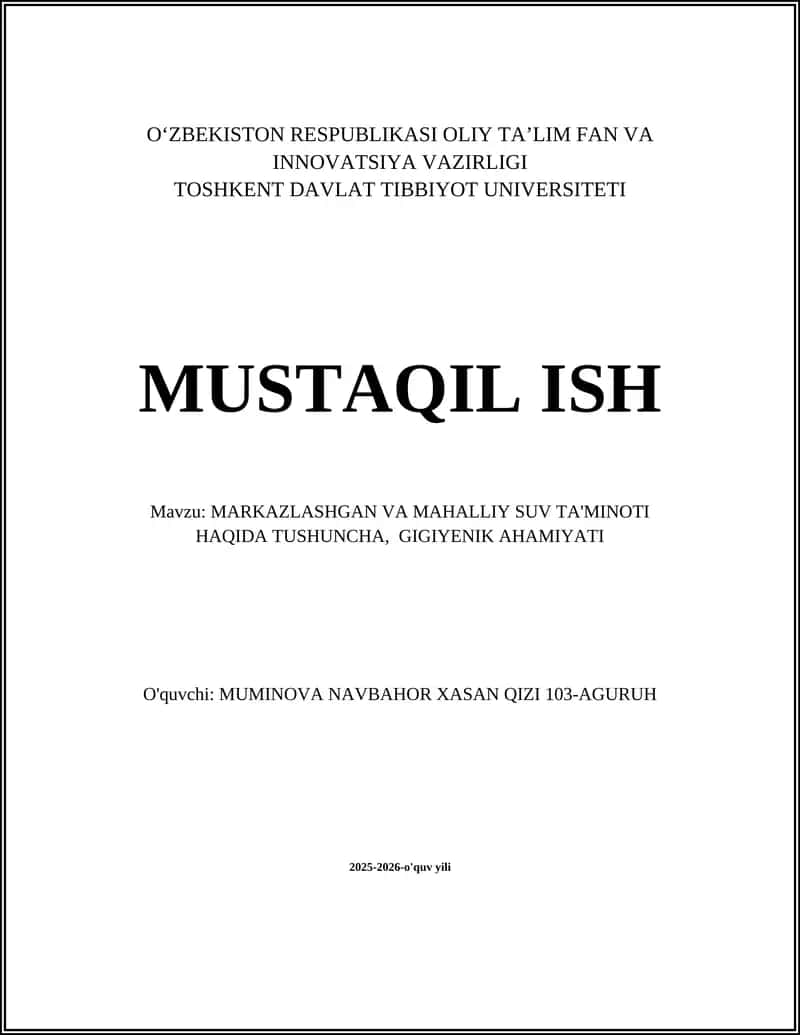MARKAZLASHGAN VA MAHALLIY SUV TA'MINOTI 1
