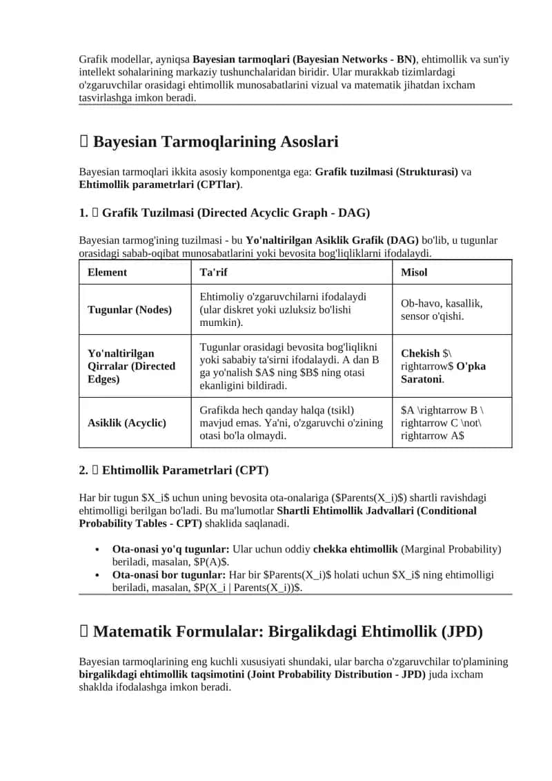 Bayesian Tarmoqlarining Asoslari 1
