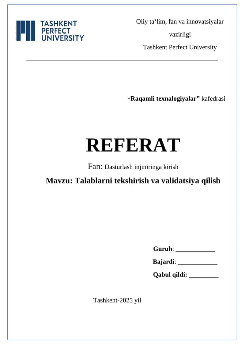 Talablarni tekshirish va validatsiya qilish 1