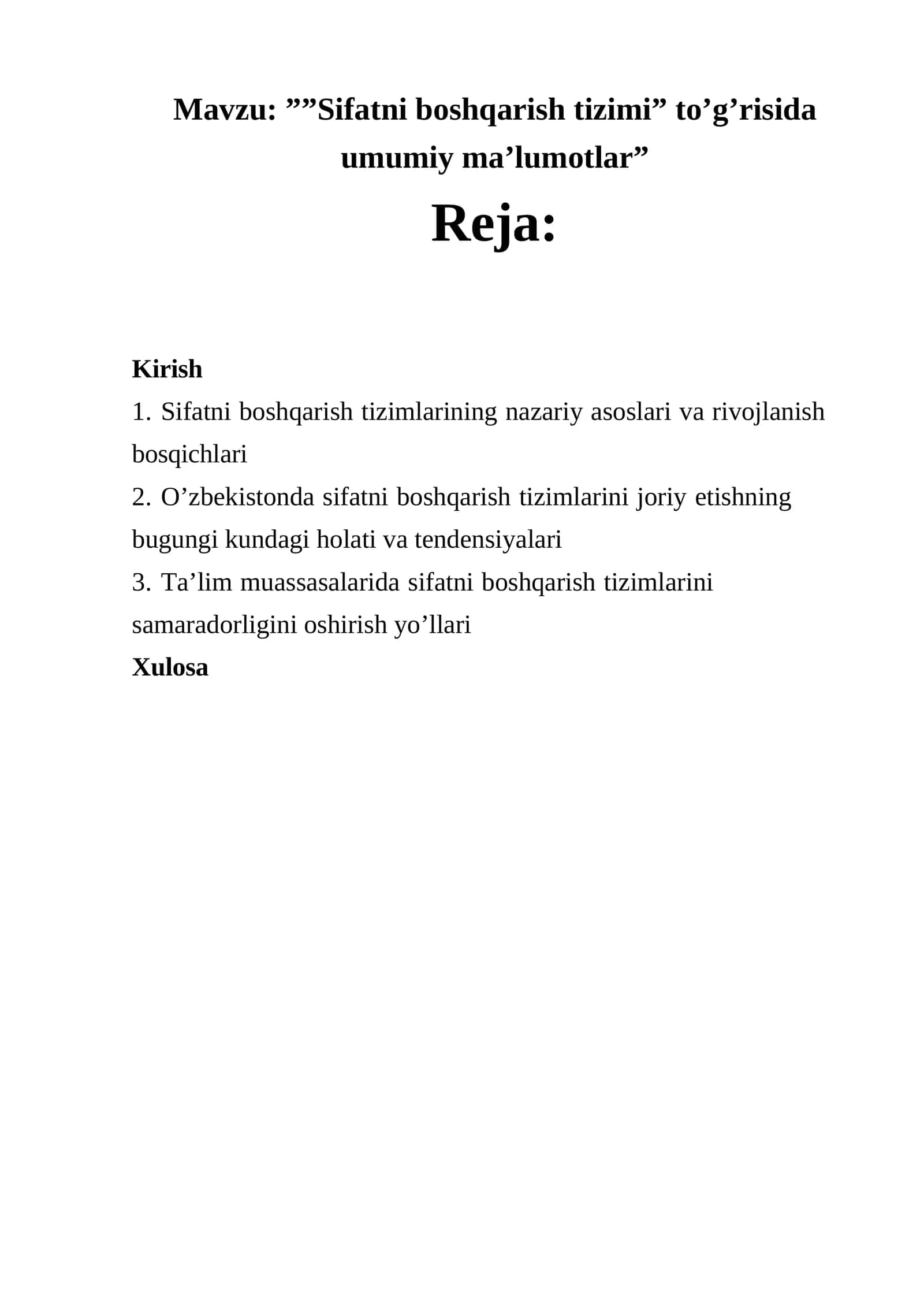 ””Sifatni boshqarish tizimi” to’g’risida umumiy ma’lumotlar” 1