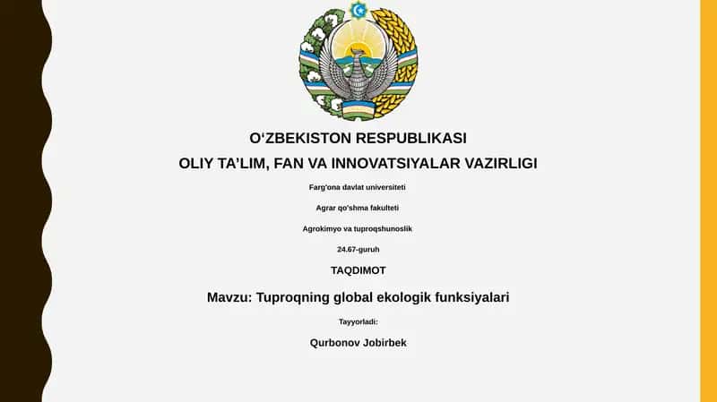 Tuproqning global ekologik funksiyalari 1