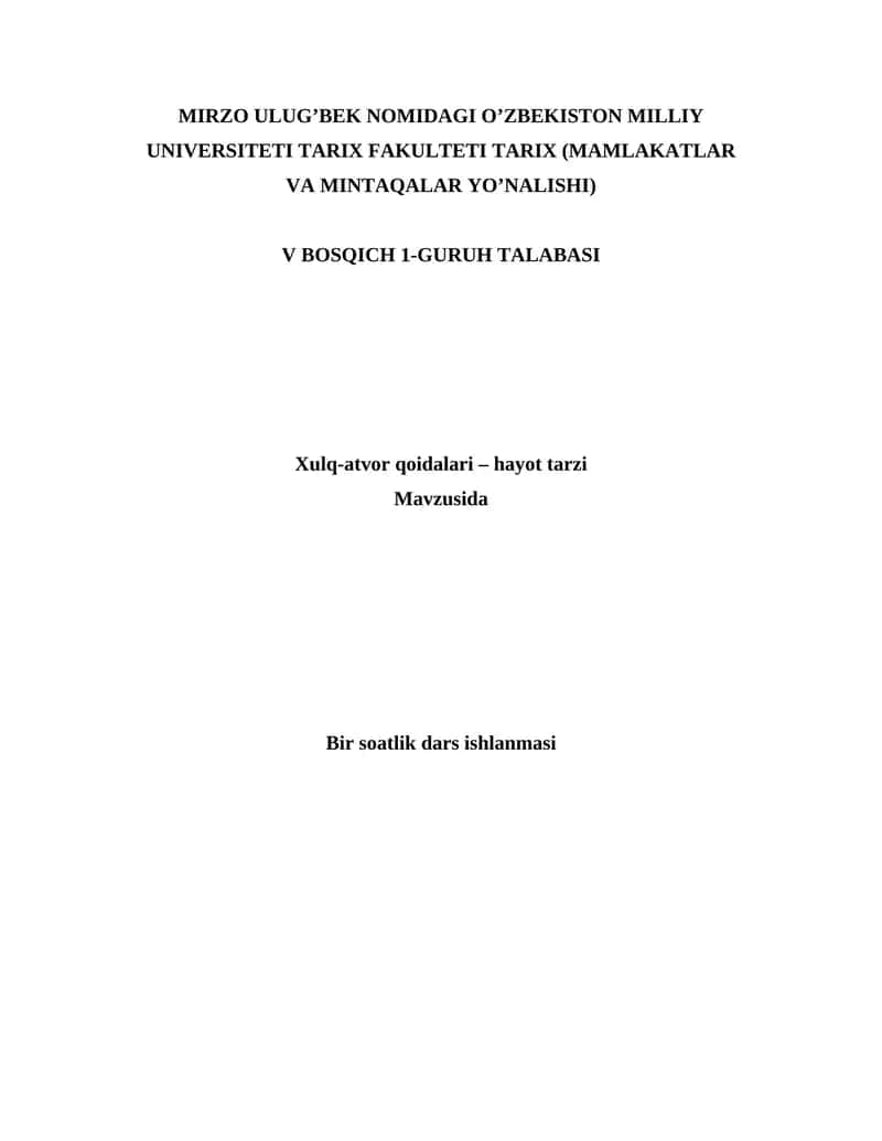 5-sinf 6-dars ishlanmasi - Xulq-atvor qoidalari – hayot tarzi 1