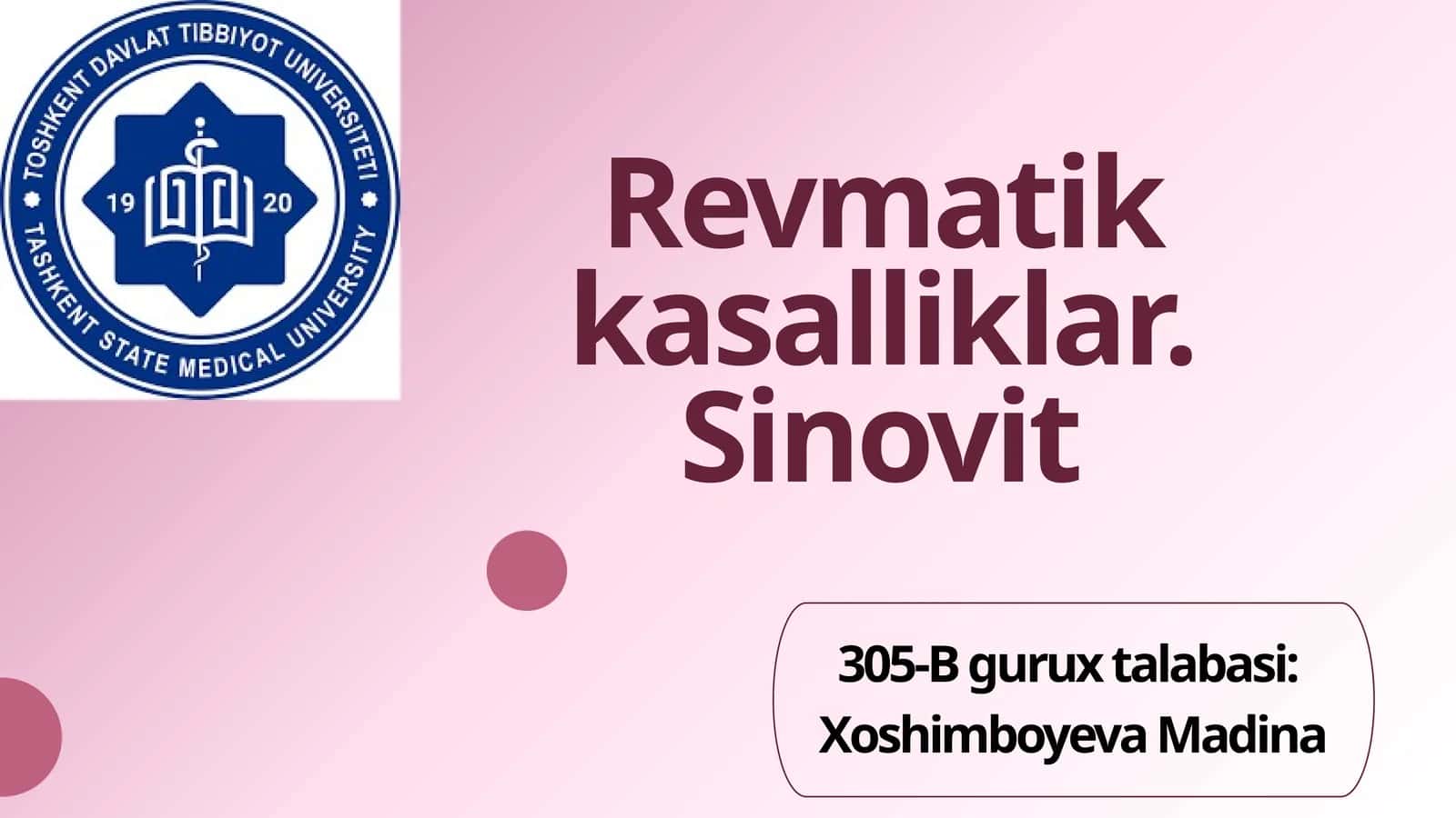 Revmatik kasalliklar. Sinovit 1