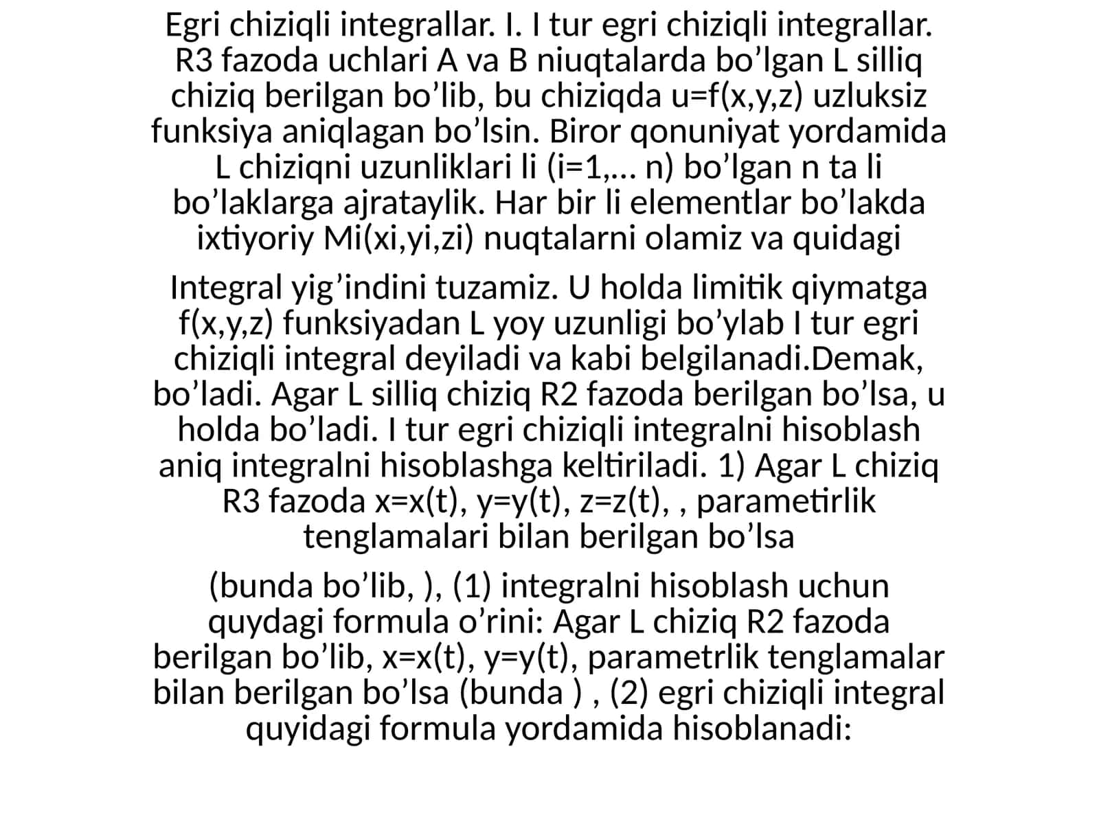 Egri chiziqli integrallar 1