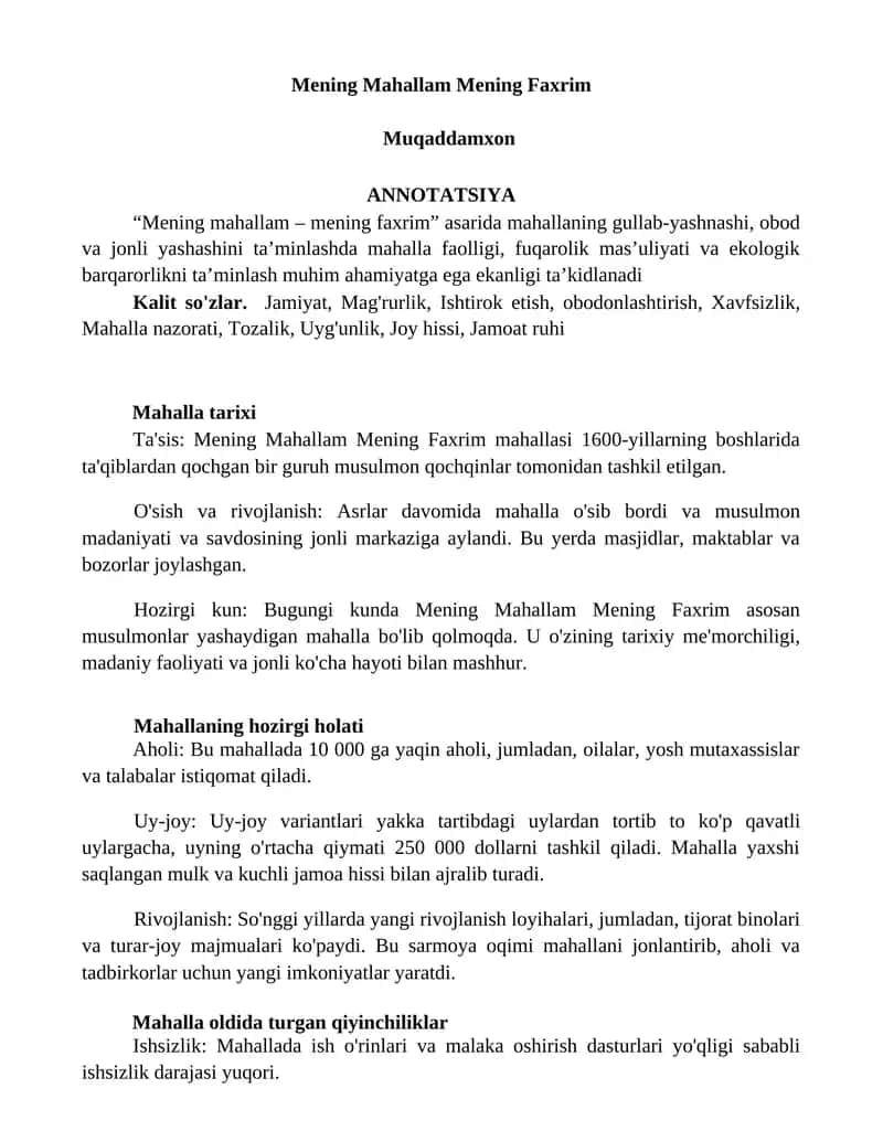 Mening Mahallam Mening Faxrim 1