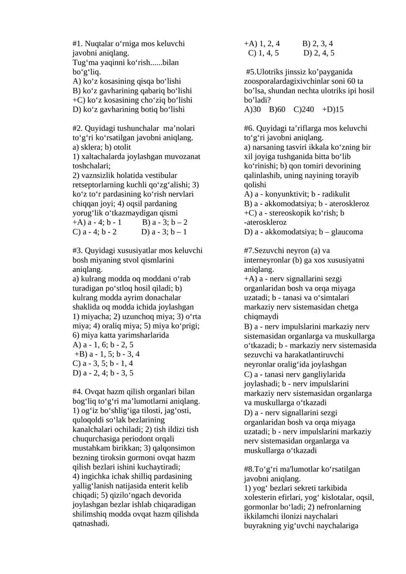 Nuqtalar o‘rniga mos keluvchi javobni aniqlang 1