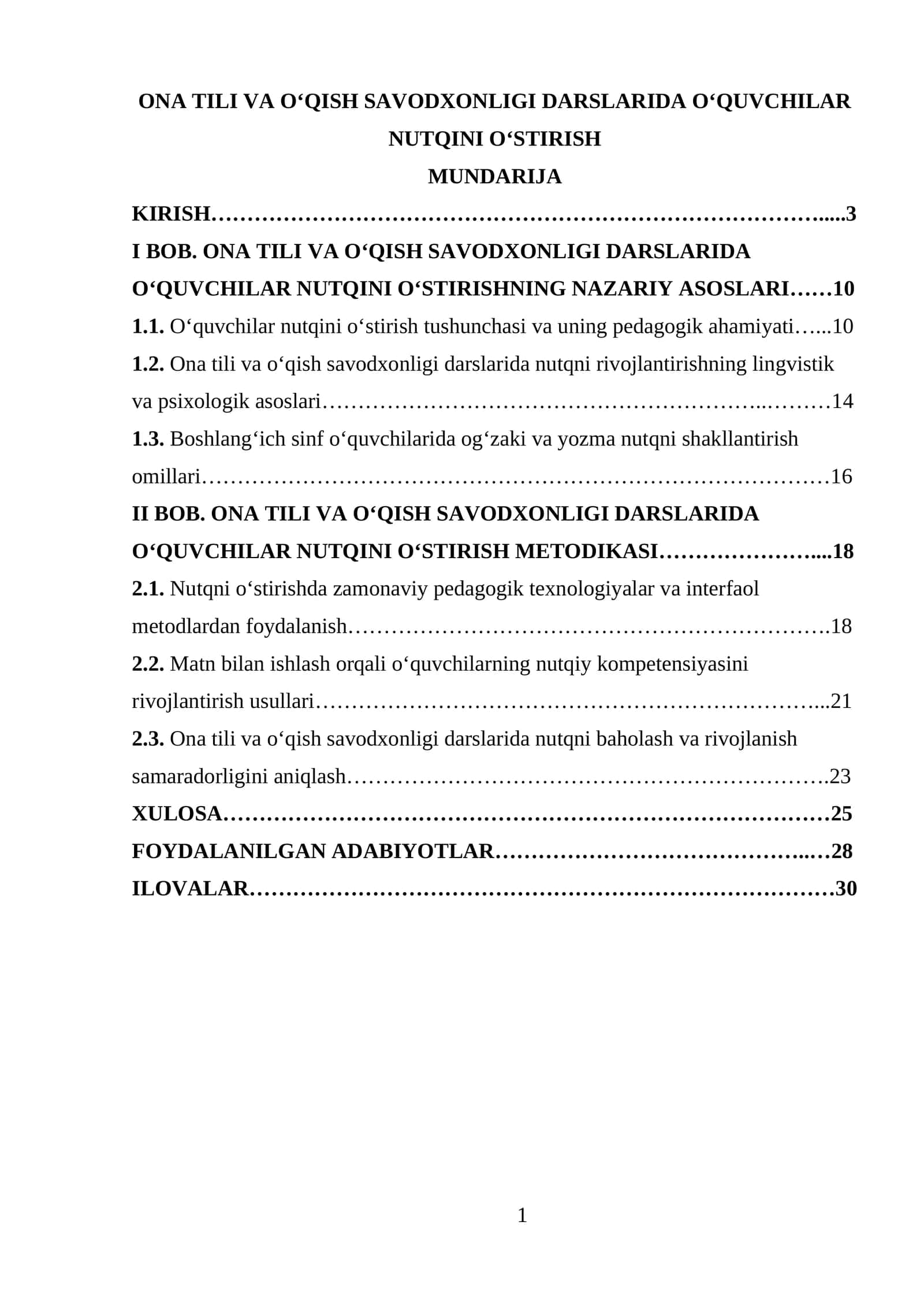 ONA TILI VA O‘QISH SAVODXONLIGI DARSLARIDA O‘QUVCHILAR NUTQINI O‘STIRISH 1