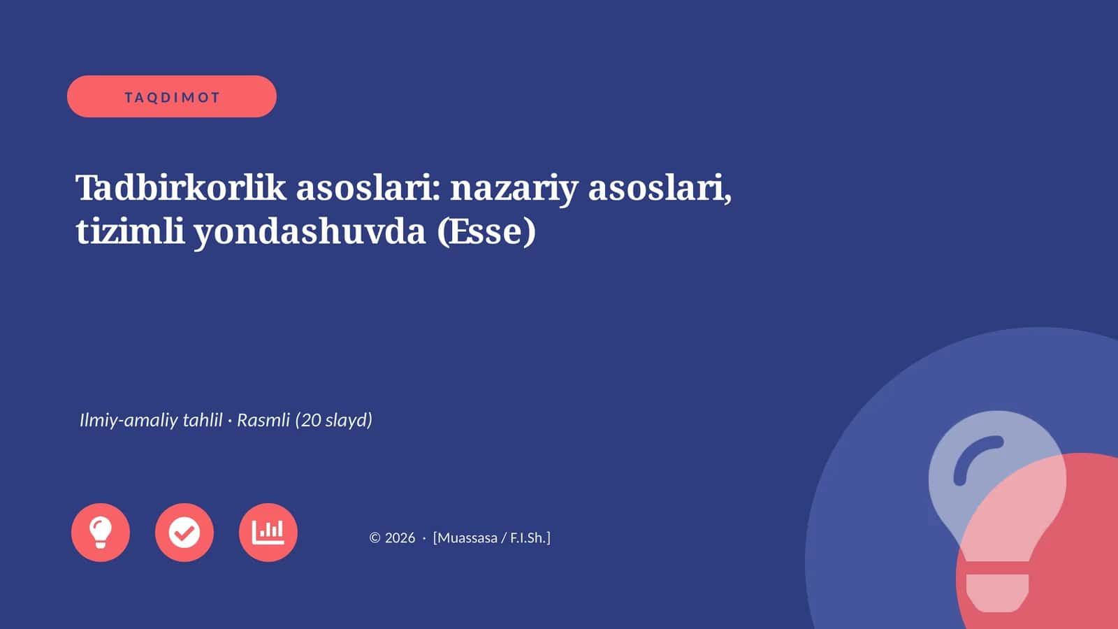 Tadbirkorlik asoslari: nazariy asoslari, tizimli yondashuvda (Esse) 1