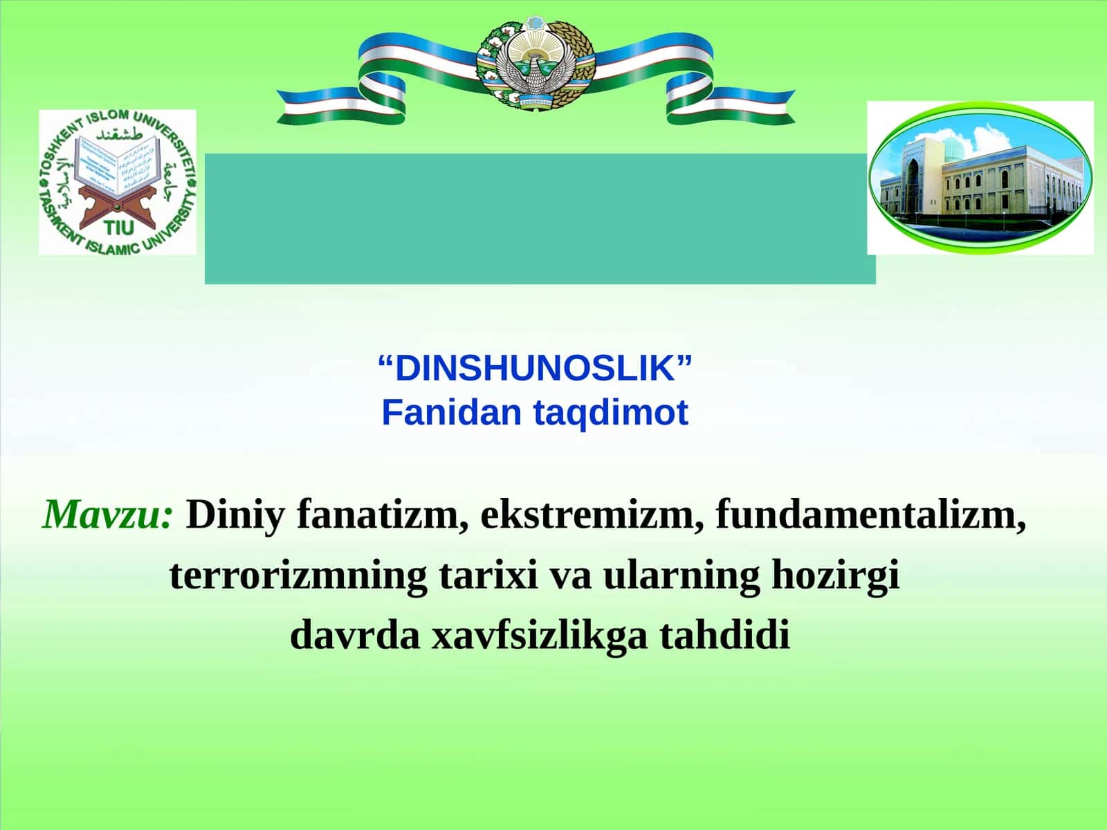 Diniy fanatizm, ekstremizm, fundamentalizm, terrorizmning tarixi va ularning hozirgi davrda xavfsizlikga tahdidi 1