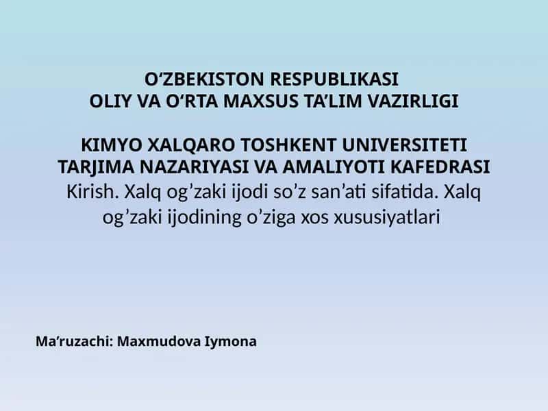 Xalq og’zaki ijodi so’z san’ati sifatida 1