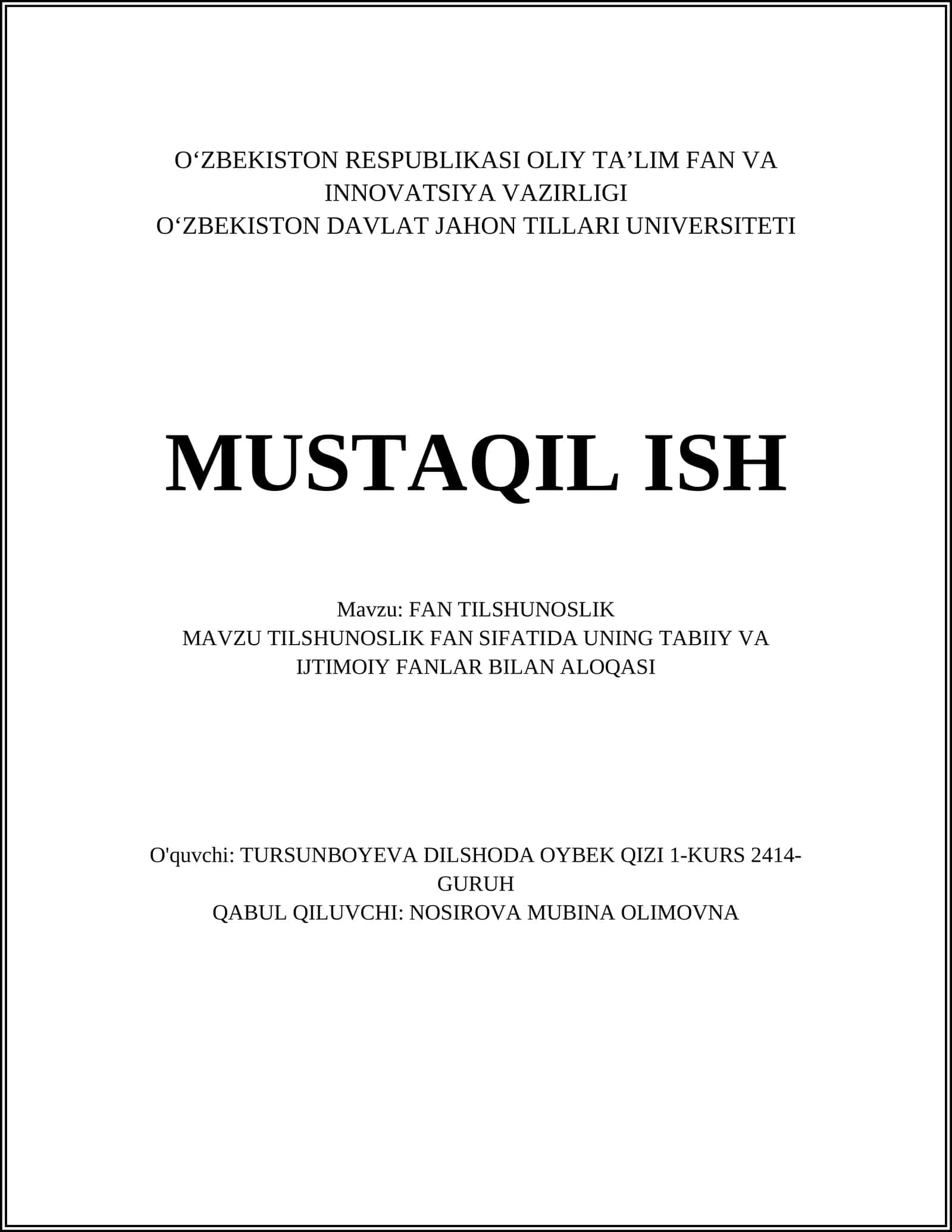 FAN TILSHUNOSLIK 1