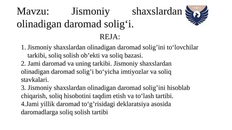 Jismoniy shaxslardan olinadigan daromad solig‘i. 1