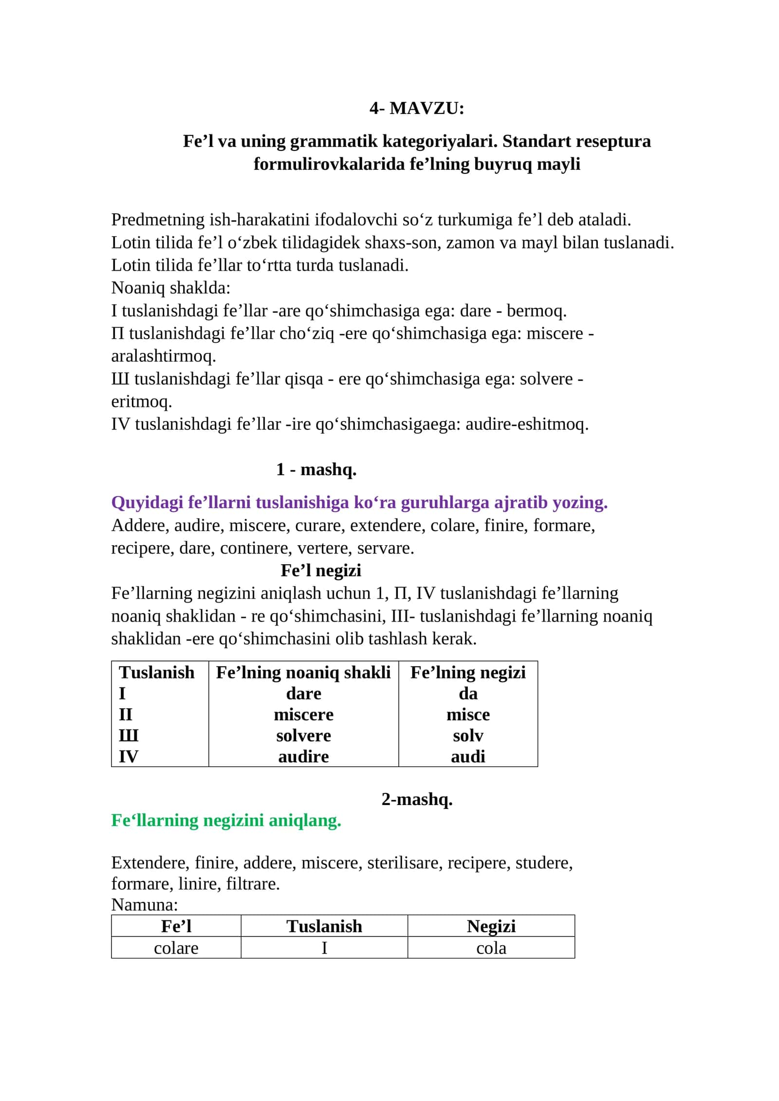Fe’l va uning grammatik kategoriyalari 1