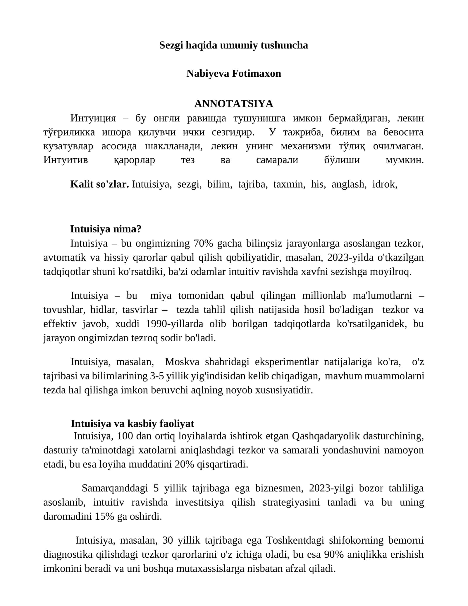 Sezgi haqida umumiy tushuncha 1