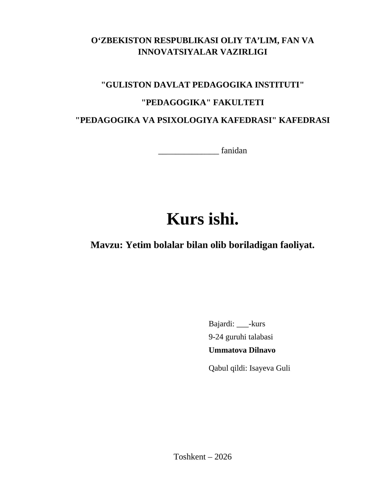 Yetim bolalar bilan olib boriladigan faoliyat. 1
