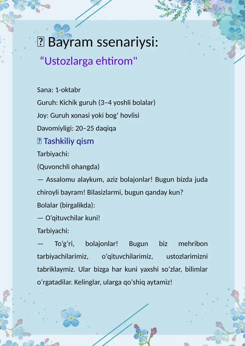 1-oktyabr Bayram ssenariysi 1
