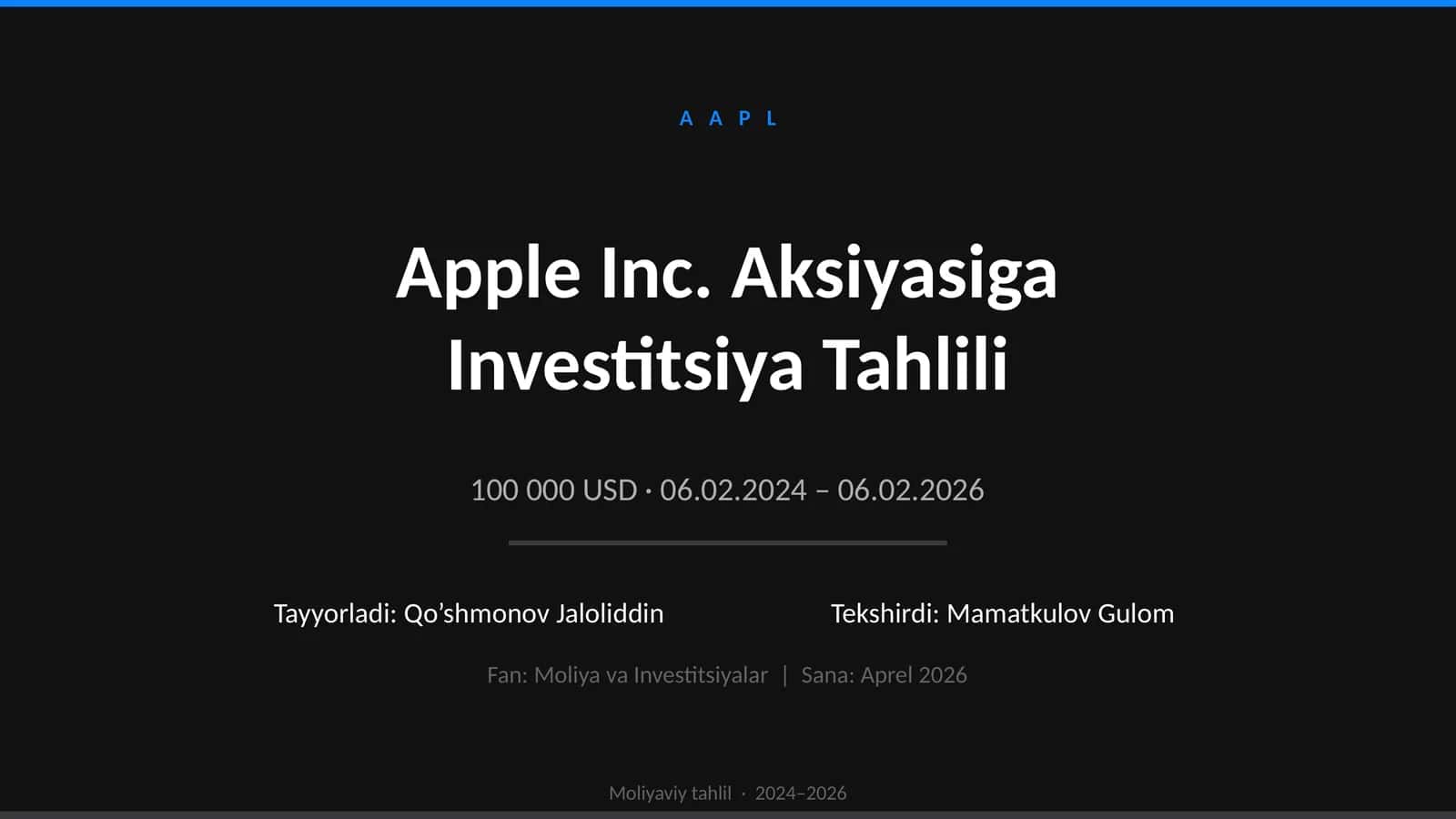 Apple Inc. Aksiyasiga Investitsiya Tahlili 1