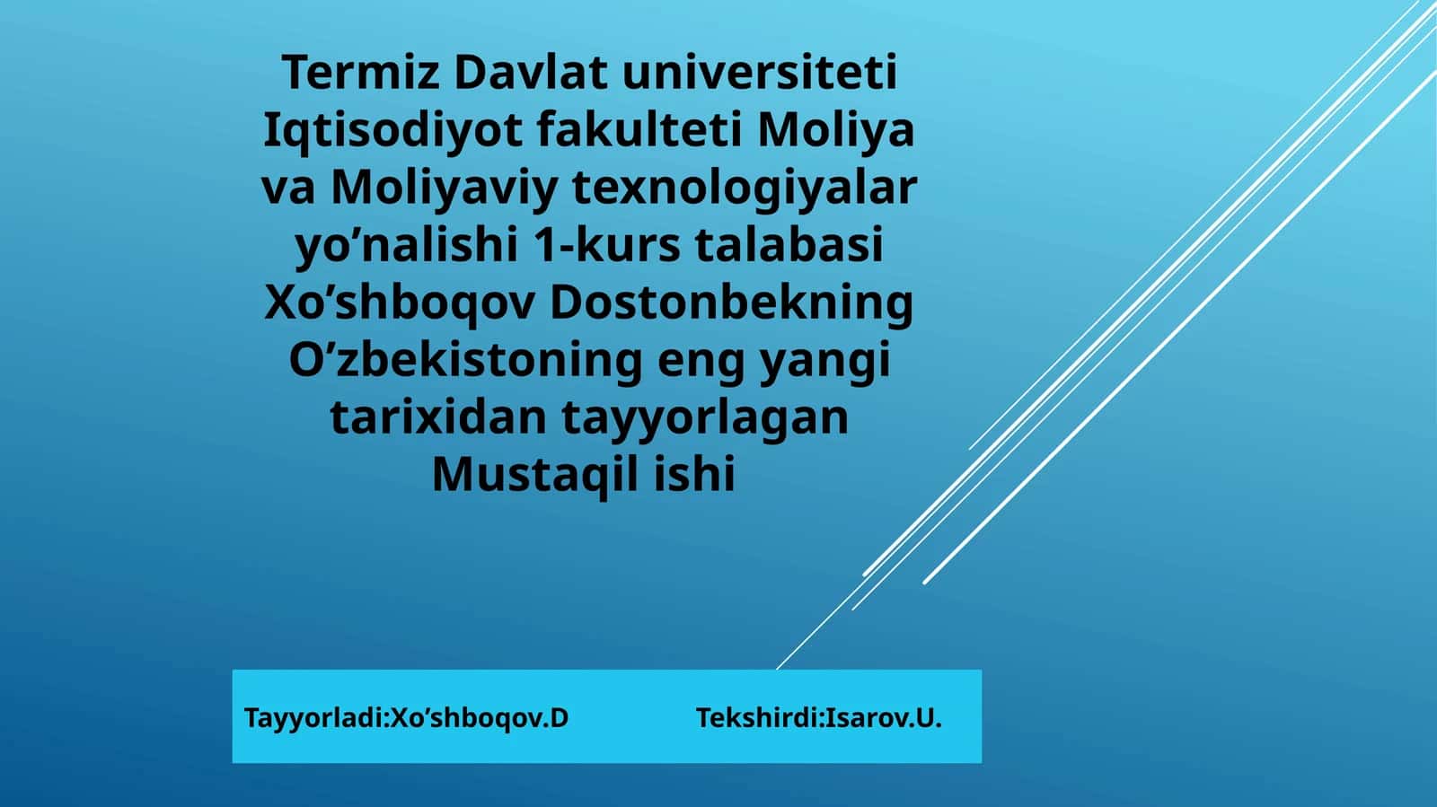 Iqtisodiyot fakulteti Moliya va Moliyaviy texnologiyalari yo’nalishi 1-kurs talabasi 1