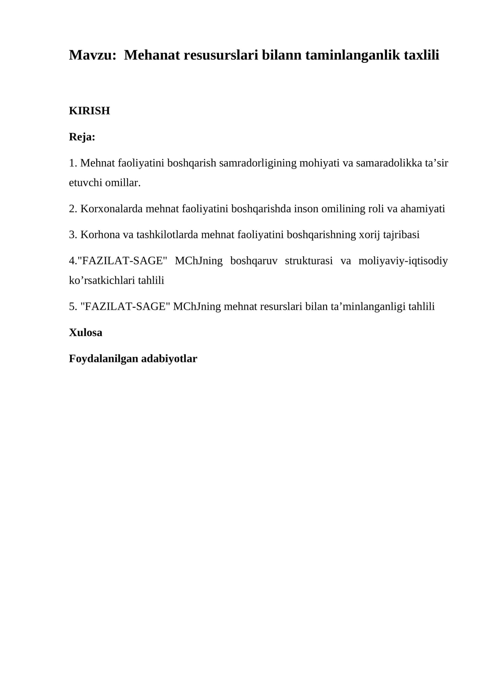 Mehanat resusurslari bilann taminlanganlik taxlili 1