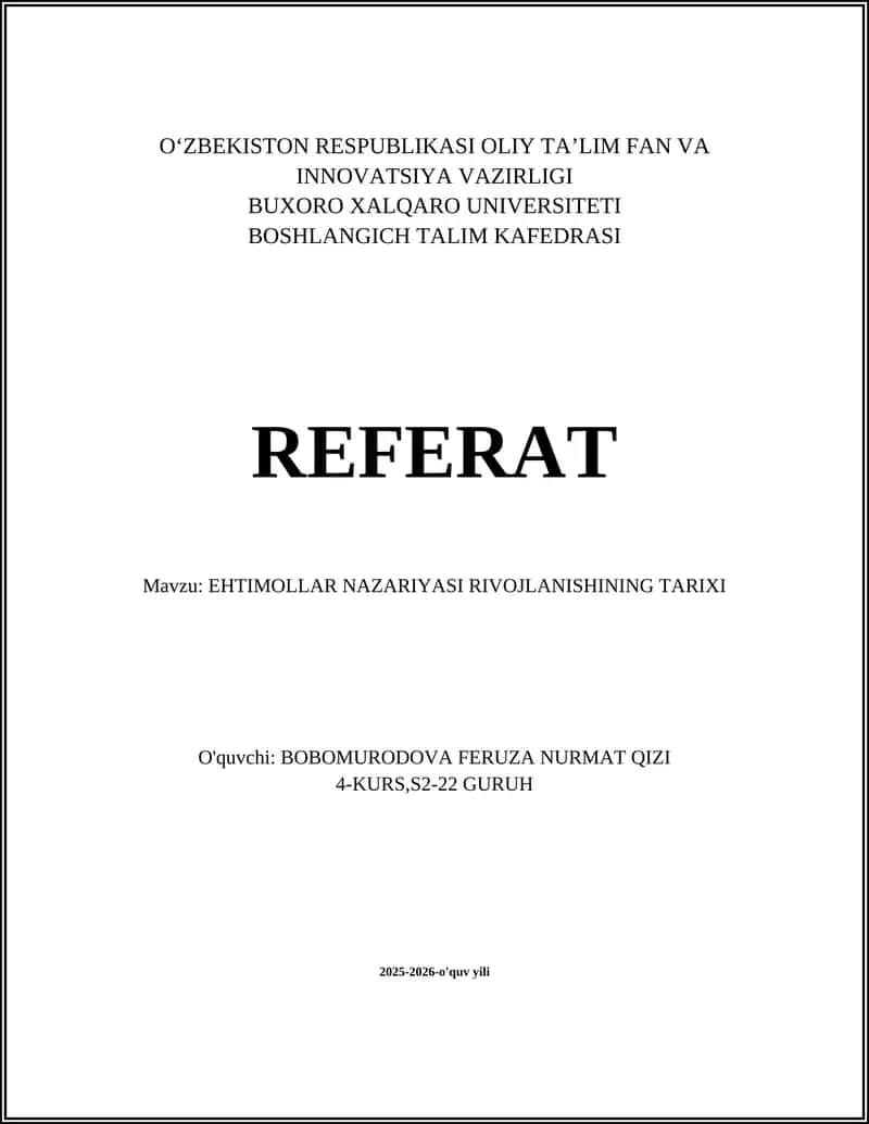 EHTIMOLLAR NAZARIYASI RIVOJLANISHINING TARIXI 1