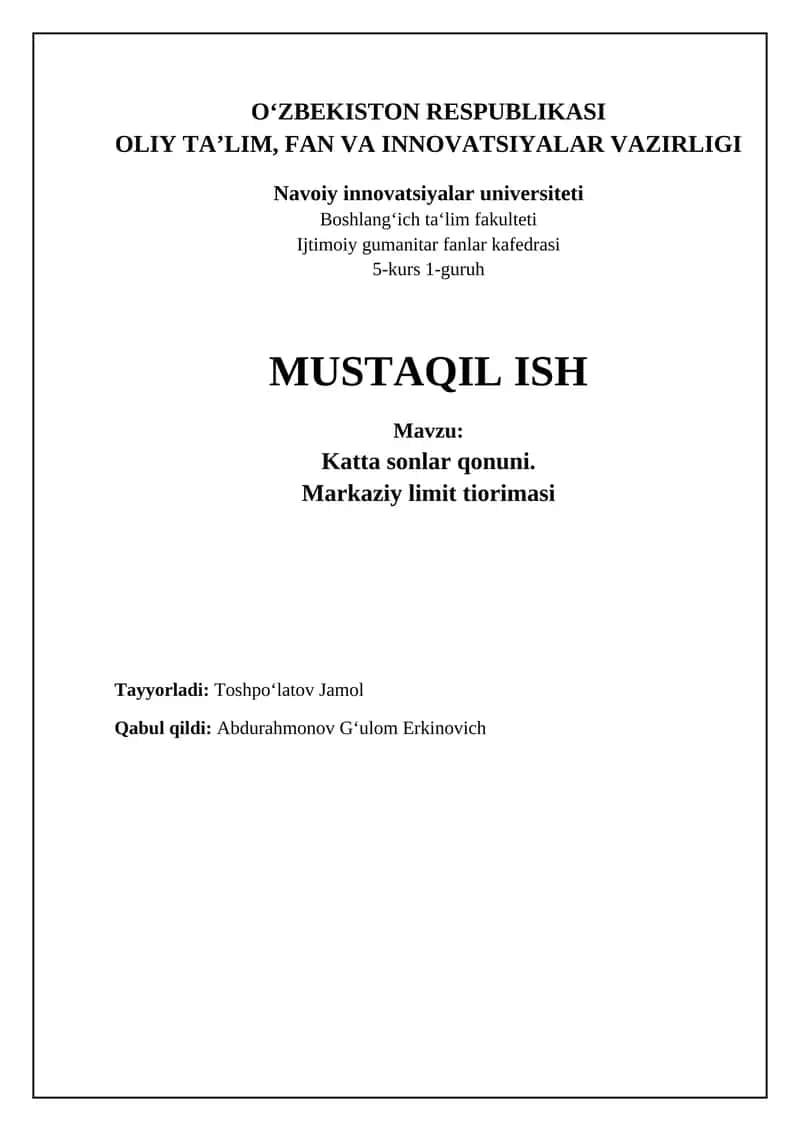 Katta sonlar qonuni: Asoslar va qo'llanilishi 1