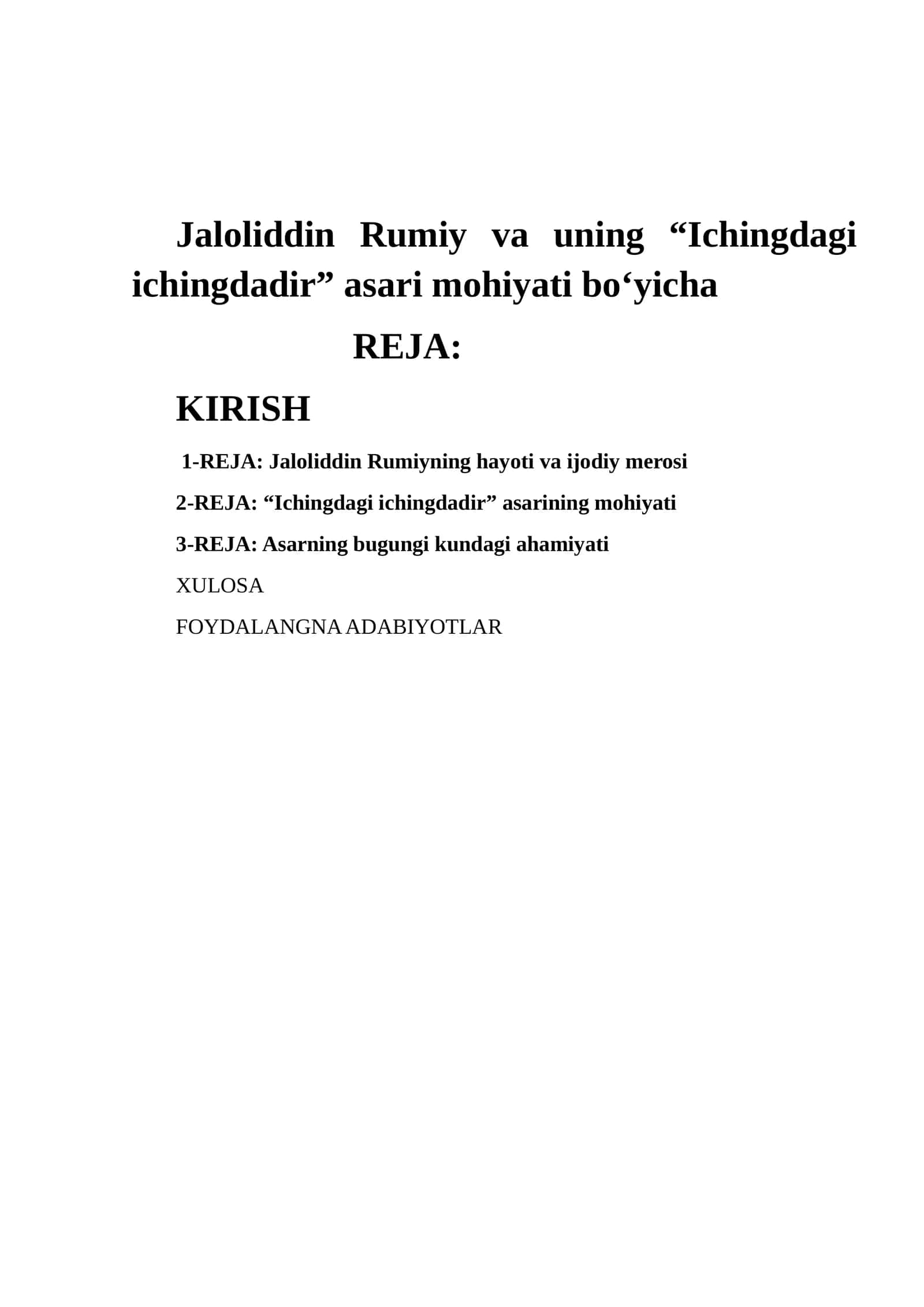 Jaloliddin Rumiy va uning “Ichingdagi ichingdadir” asari mohiyati bo‘yicha 1