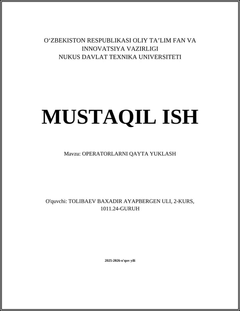 OPERATORLARNI QAYTA YUKLASH 1