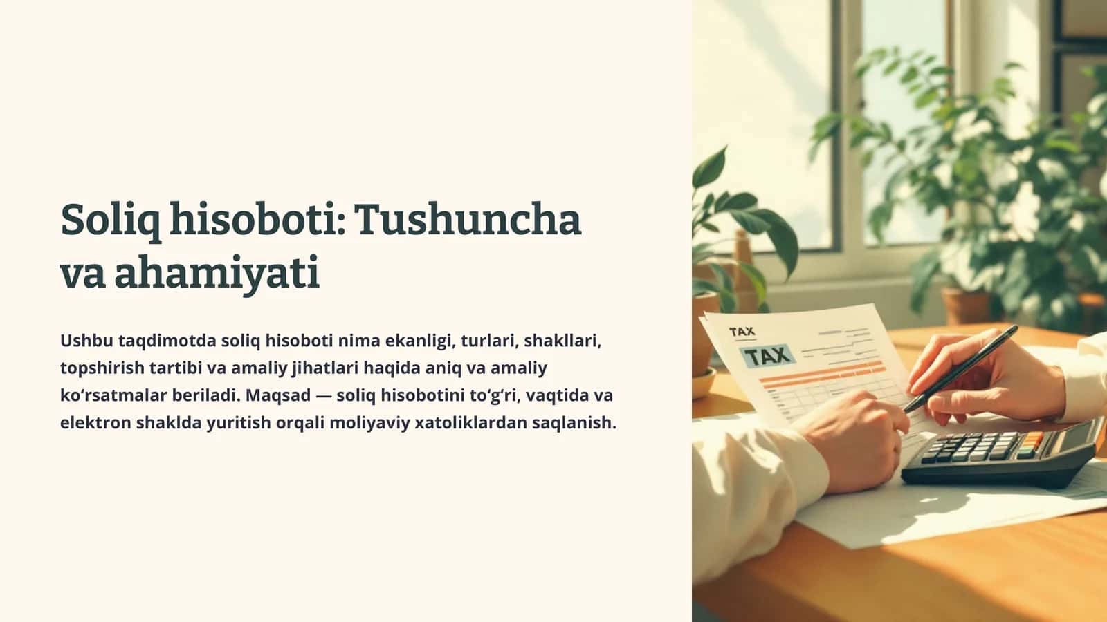 Soliq hisoboti: Tushuncha va ahamiyati 1