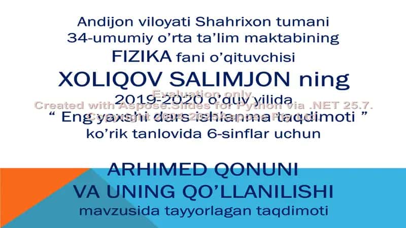 ARHIMED QONUNI VA UNING QO’LLANILISHI taqdimoti 1