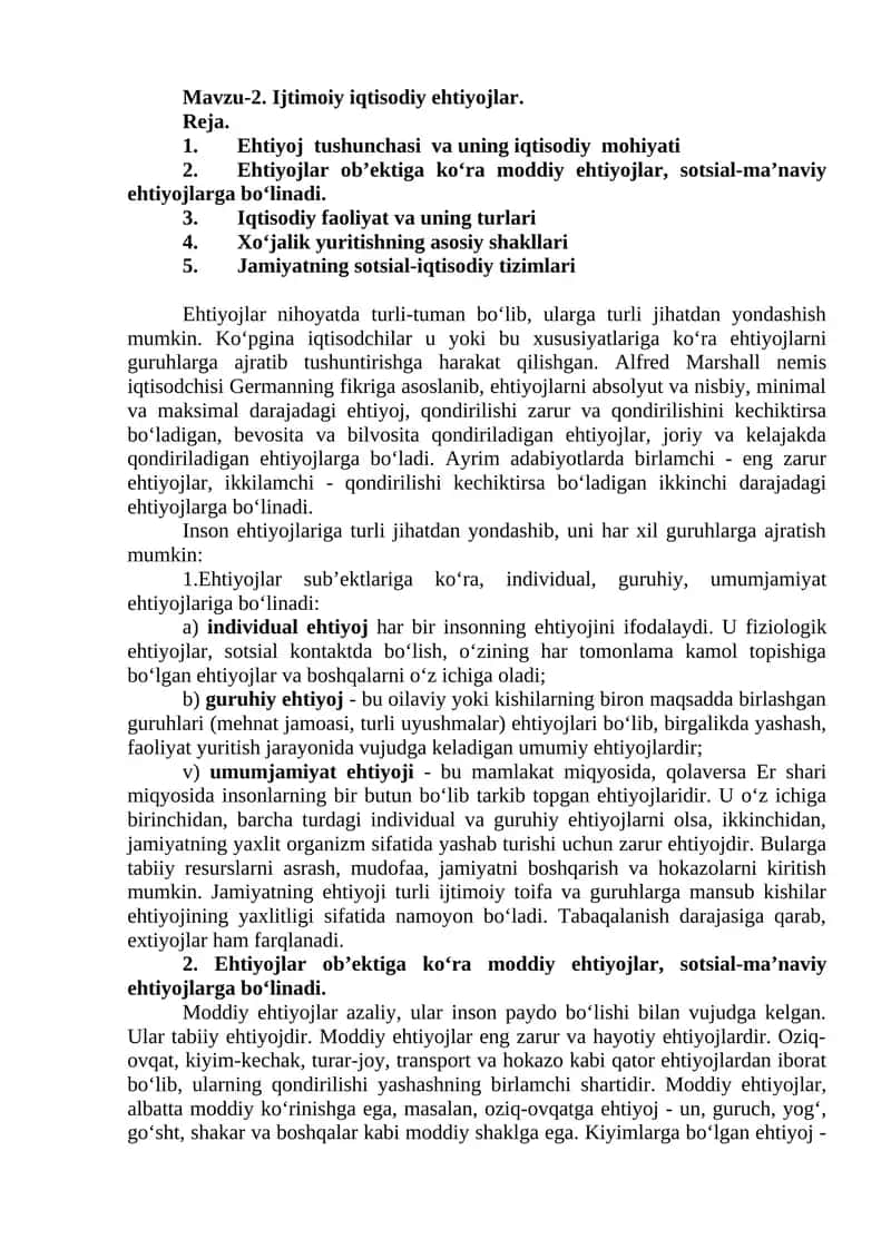 Ijtimoiy iqtisodiy ehtiyojlar 1