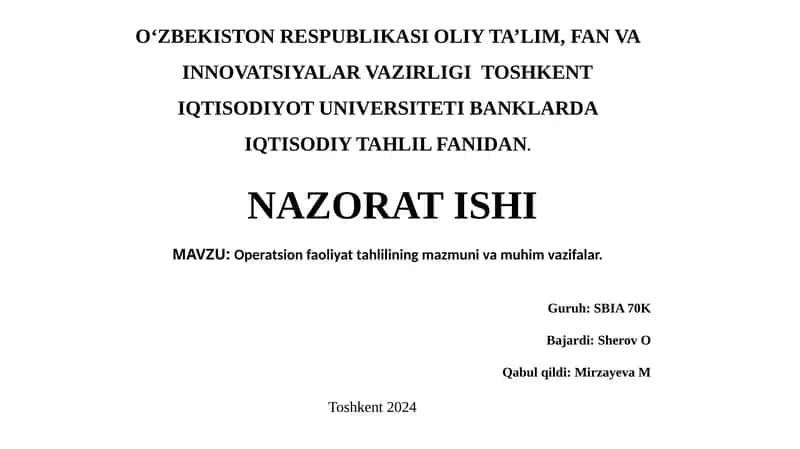 Operatsion faoliyat tahlili 1
