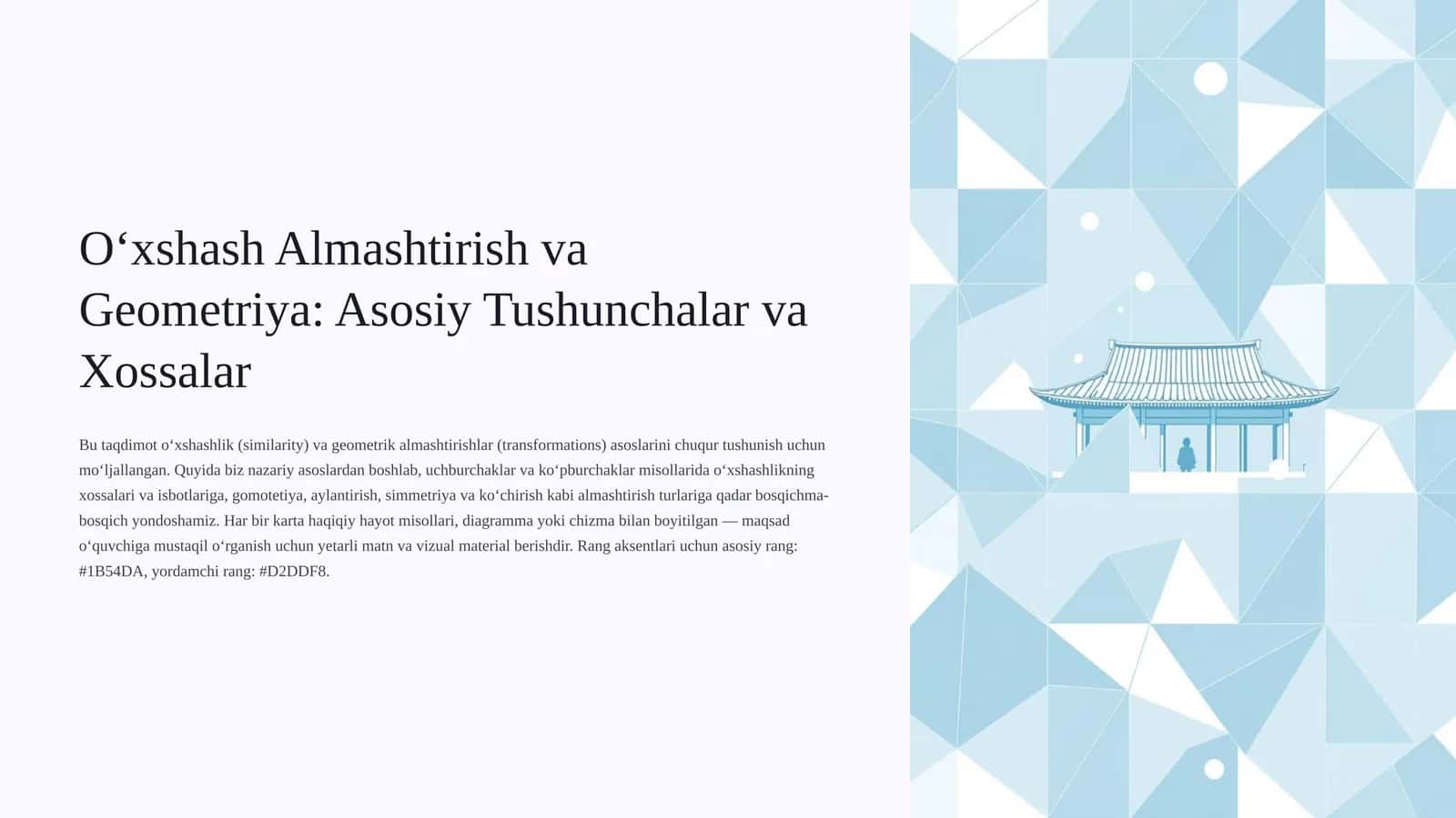 O‘xshash Almashtirish va Geometriya: Asosiy Tushunchalar va Xossalar 1