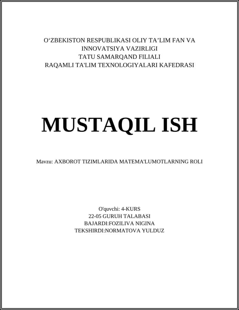 AXBOROT TIZIMLARIDA MATEMA'LUMOTLARNING ROLI 1